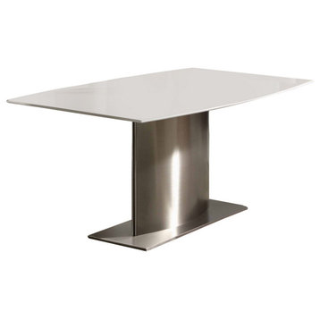 Benzara BM288132 Modern Dining Table With White Marble Top and Steel Base