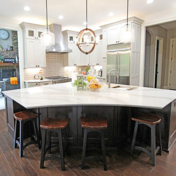White Kitchen with Espresso Island, Galley Sink, Cambria Britannica Countertop