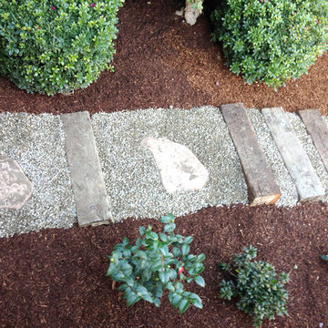 Custom Outdoor Steps--Railroad Ties with Gravel & Flagstones
