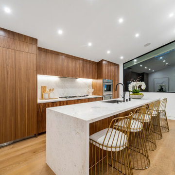 Hollywood Hills Modern Kitchen with Waterfall Island