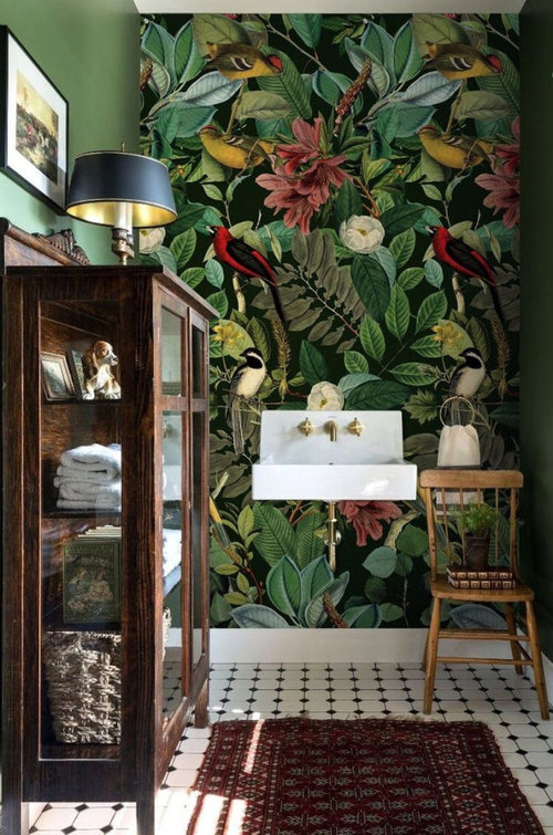 wall color to go with this type of wallpaper for powder room | Houzz Forum