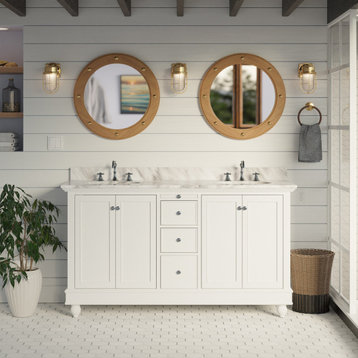 Bella 60" Bathroom Vanity, White, Carrara Marble, Double Vanity