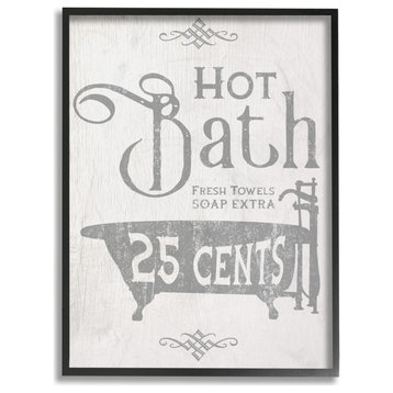 Stupell Industries Grey and White Hot Bath Tub Vintage Sign, 24"x30", Black