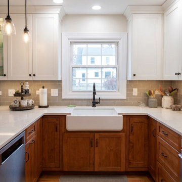 Kitchen Remodel: Two-Tone Shaker Cabinets, Farmhouse Sink & Quartz Countertops