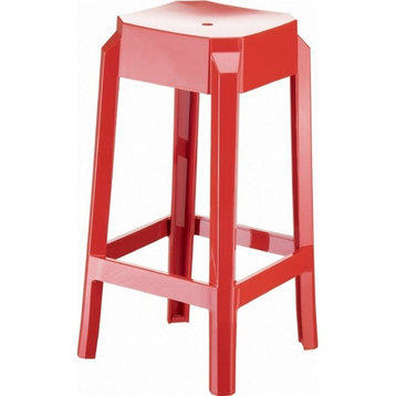 Fox Polycarbonate Counter Stool, Set of 2, Glossy Red