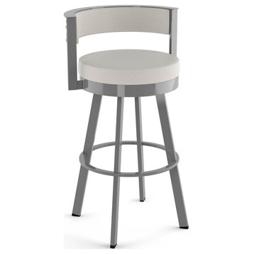 Amisco Browser Swivel Counter and Bar Stool, Light Grey Polyester / Metallic Grey Metal, Counter Height