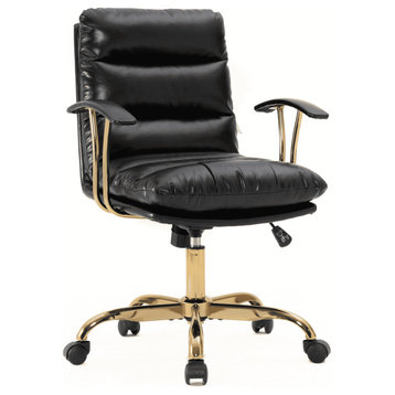 LeisureMod Regina Modern Leather Adjustable Conference Chair, Black