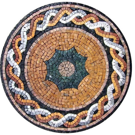 Circular Stone Mosaic, Suha, 14"x14"