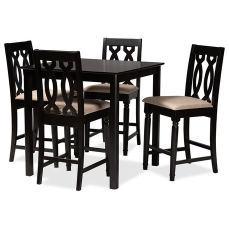 Baxton Studio Darcie Sand Upholstered Espresso Wood 5-piece Pub Set