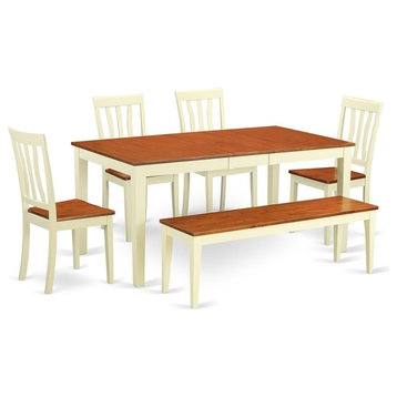 6-Piece Table and Chair Set, Kitchen Table, 4 Dining Chairs Together With Bench