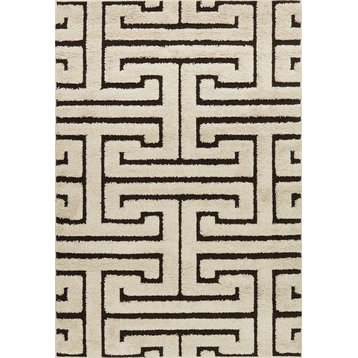 High-Low Texture Enchant Shag Style Area Rug, Ivory/Dark Brown, 7'7"x10'6"