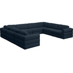 Meridian Furniture - Beckham Linen Textured Fabric 8-Piece Modular U-Shaped Sectional, Navy - Liven up your living space with this Beckham navy durable linen polyester fabric sectional. Its navy color complements any contemporary home decor, while its durable linen and polyester fabric upholstery provides you with a soft and comfortable place to sit. This sectional is modular, so you can create infinite configurations, which are easily attached using the attachment latch underneath. Its linen, wood, and foam construction guarantees stability for years to come.