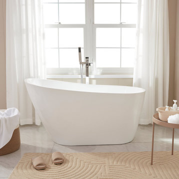 Vanity Art Freestanding Acrylic Soaking Bathtub, Pure White, 55"