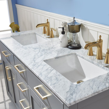 Ivy 60" Double Bathroom Vanity Set in Gray and Carrara White Marble Countertop w