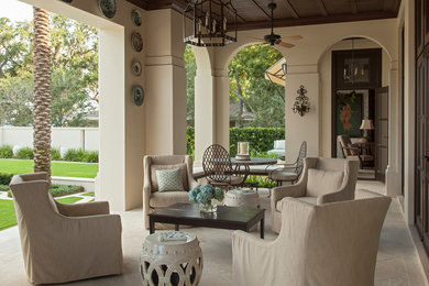 Patio - traditional patio idea in Atlanta with a roof extension