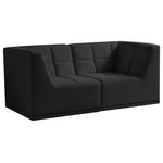 Meridian Furniture - Relax Velvet Upholstered 2-Piece Modular Sofa, Black - Bolster a contemporary vibe in your living room with this Relax black modular sofa. Soft black velvet upholstery offers delicate comfort, making this sofa cozy for anyone who sits in it. Biscuit tufting gives this sofa texture and a modern style, adding extra comfort and elegance to your living space. It's modular design allows you to create infinite configurations, making it a versatile piece to add to your home. A latch underneath the sofa makes it easy to attach to other pieces.