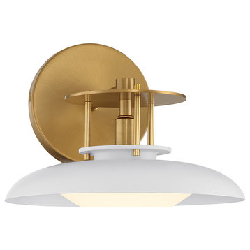Gavin 1-Light Wall Sconce in White with Warm Brass Accents