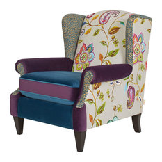 Anya Wingback Armchair, Purple Teal Leopard Floral, Purple Teal Leopard Floral