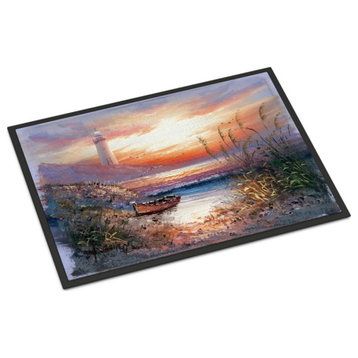 Lighthouse Scene With Boat Indoor Or Outdoor Mat 24X36 Aph4130Jmat, 24"x36"
