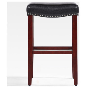 WestinTrends 29" Upholstered Backless Saddle Seat Bar Height Stool, Bar Stool, Cherry/Black