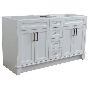 60" Double Vanity, White Finish- Cabinet Only