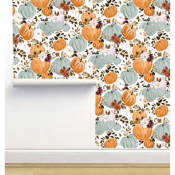 Harvest Pumpkins and Flowers Wallpaper, 24"x144"