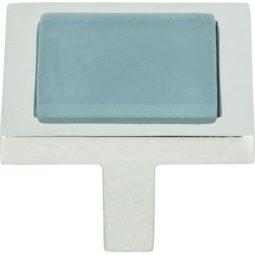 Atlas Homewares 230 Spa 1-3/8 Inch Square Cabinet Knob - Blue / Polished Chrome