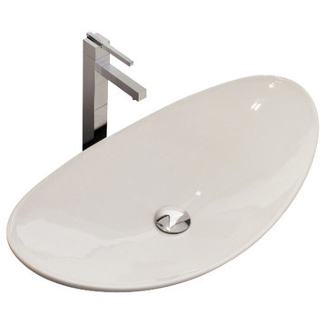 Oval-Shaped White Ceramic Vessel Sink, No Hole