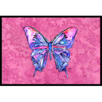 Carolines Treasures 24"x36" Butterfly On Pink, Indoor/Outdoor Doormat