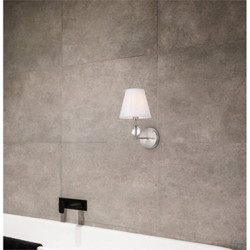 Living District Bethany 1-Light Metal Bath Sconce in Satin Nickel and White