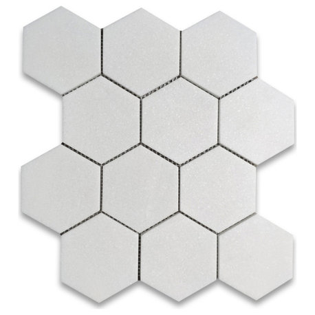 Thassos White Marble Hexagon Mosaic Tile 4 inch Honed, 1 sheet