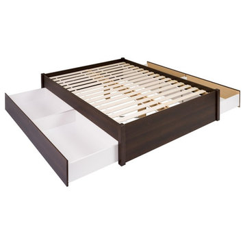 Prepac Select Queen 4-Post Platform Bed with 4 Drawers in Espresso