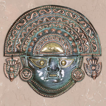 Handmade Ai Apaec with Ritual Crown Copper mask - Peru