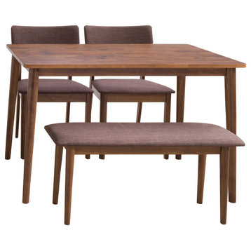 CorLiving Branson Dining Set With Bench, Warm Walnut Stain, 4pc