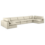 Meridian Furniture - Comfy Upholstered U-Shaped Modular Sectional, Cream, 7-Piece: 5 Armless Chair, 2 Corner Chair, Vegan Leather - Give your space a whole new look with this cream Comfy vegan leather sectional. This handsome sectional fits nicely with other items in the Comfy collection and is a versatile seating option designed for adaptability, comfort and style. Wrapped in rich cream durable vegan leathered upholstery, this sectional offers a plush embrace of overstuffed down feather cushions, carefully crafted to deliver the highest level of comfort. The perfect seat for creating an oasis for relaxation, this sectional has thick foam surrounding its frame for added support and coziness.