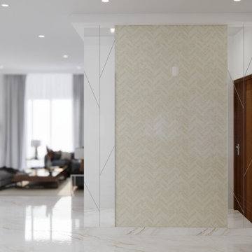 Modern Foyer Partition with Chevron Textured Wallpaper