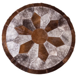 Southwestern Area Rugs Handmade Hair-on-Hide Patchwork Area Rug, Gray and Brown, 5'11" Round