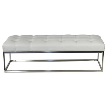 Cortesi Home Biago Stainless Steel Contemporary Tufted Oversize Bench in Faux Le