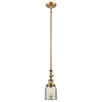 Small Bell 1-Light LED Pendant, Brushed Brass, Glass: Silver Mercury