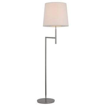 Clarion Bridge Arm Floor Lamp in Polished Nickel with Linen Shade