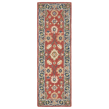 3'X8' Red And Blue Bohemian Area  Rug