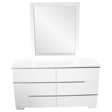 Athens, White Lacquer 2-Pieces Dresser and Mirror