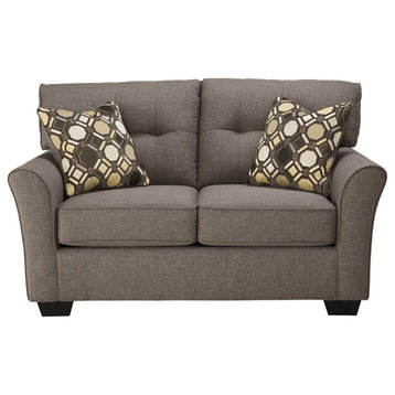 Contemporary Loveseat, Polyester Upholstered Seat With 2 Throw Pillows, Grey