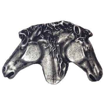 Dual Horse Heads Cabinet Knob, Pewter