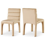 Meridian Furniture - Kai Upholstered Dining Chair, Camel, Velvet, Set of 2 - Create a refined yet modern vibe in your dining room with the addition of these Kai velvet dining chairs to your space. These lovely chairs feature a contemporary look that makes them the center of attention. Luxurious camel velvet upholster covers the chair's back, seat, and legs, lending it a soft-to-the-touch feel, and the back is padded with soft foam and channel tufted for added comfort dinner guests can appreciate.