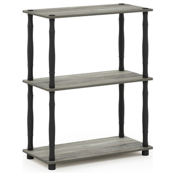 3-Tier Compact Shelf Display Rack With Classic Tube, French Oak Gray/Black