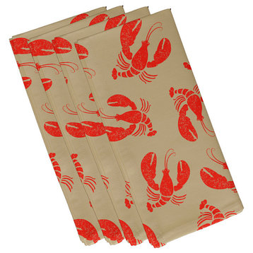 Lobster Fest, Animal Print Napkin, Taupe/Beige, Set of 4