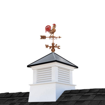 30" Manchester Vinyl Cupola With Copper Bantam Red Rooster Weathervane