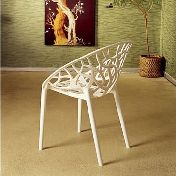Crystal Polycarbonate Modern Dining Chair, Set of 2, Glossy White