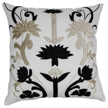 20" Indian Floral Elegance Velvet Applique Throw Pillow, Single